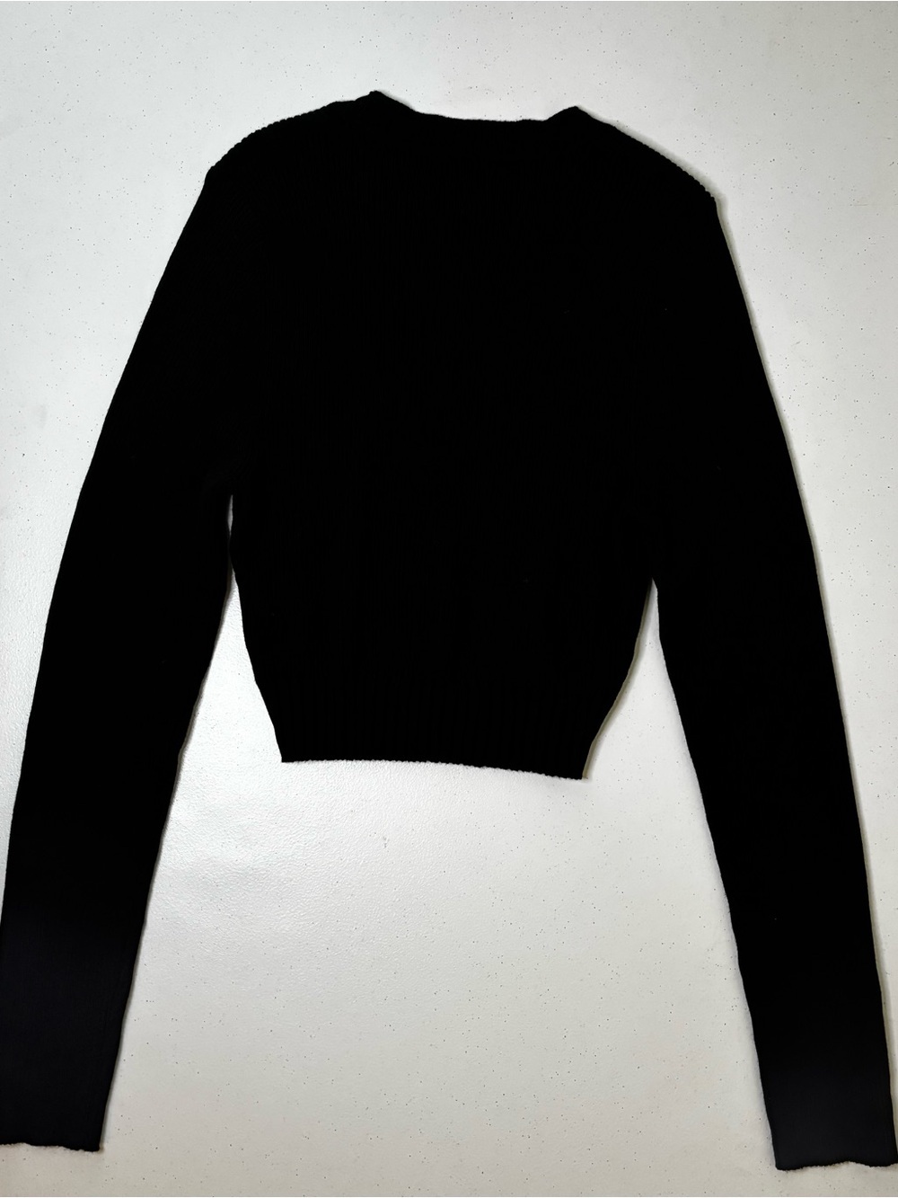 Ribbed Black Maxi Skirt & Long Sleeve Crop Top Set • High Side Slit - Picture 3 of 6